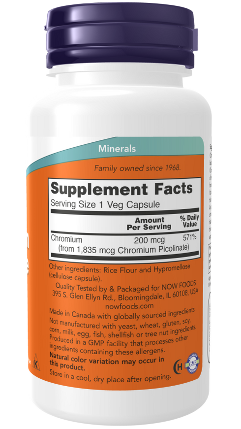Image of Chromium Picolinate 200mcg 100caps supplement facts