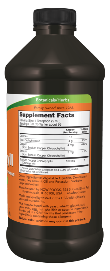 Image of Chlorophyll Liquid, Super Concentrated - Mint Flavour Liquid 473ml supplement facts