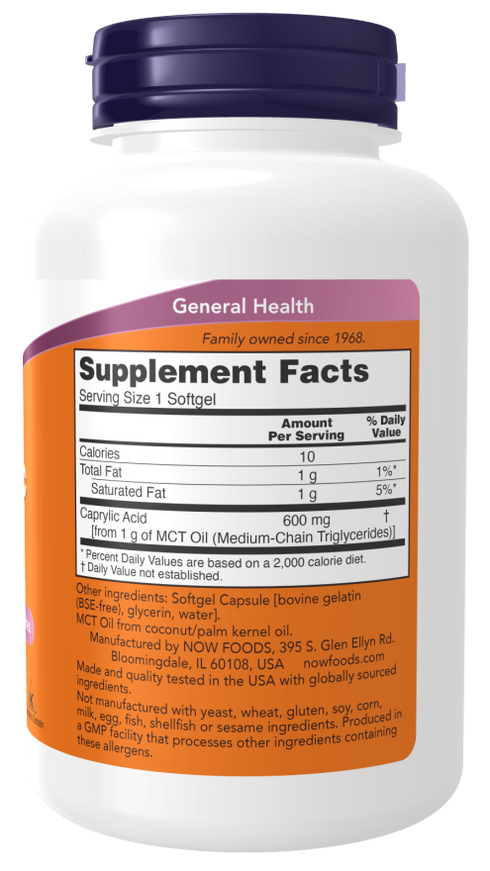 Image of Caprylic Acid 600mg 100sgcaps supplement facts