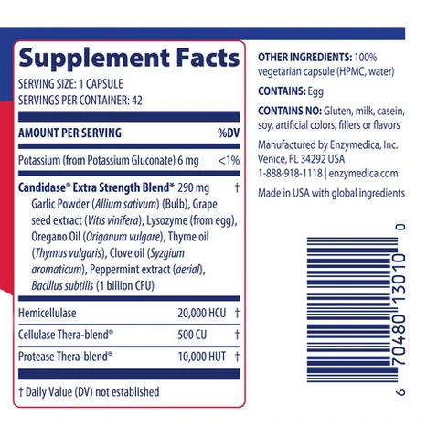 Image of Candidase Extra Strength 42vcaps supplement facts
