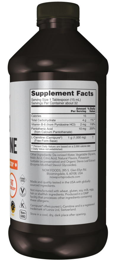 Image of L-Carnitine Liquid Tropical Punch Flavor 1000mg 473ml supplement facts