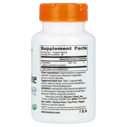 Image of L-Carnitine Fumarate (855mg) 60caps supplement facts