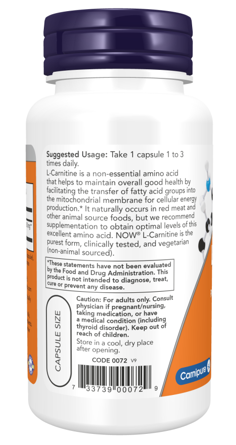 Image of L-Carnitine 500mg 60vcaps suggested usage