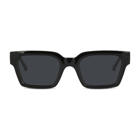 Wollumbin Cassowary men's sunglasses, black frame with smoke polarised lens, front