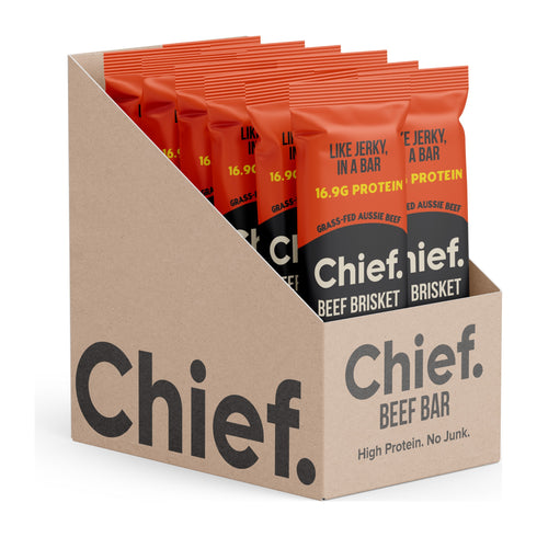 Chief Cheezeburger beef brisket bars, box of 12 x 40g