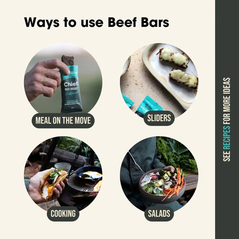 Ways to use Chief beef bars: on the move, sliders, cooking and salads