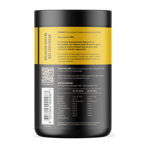 Chief Creatine Focus+ label: ingredients, serving suggestion and nutrition information
