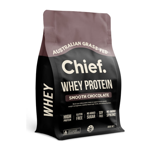 Chief Grass-fed Whey Protein Smooth Chocolate 900g bag