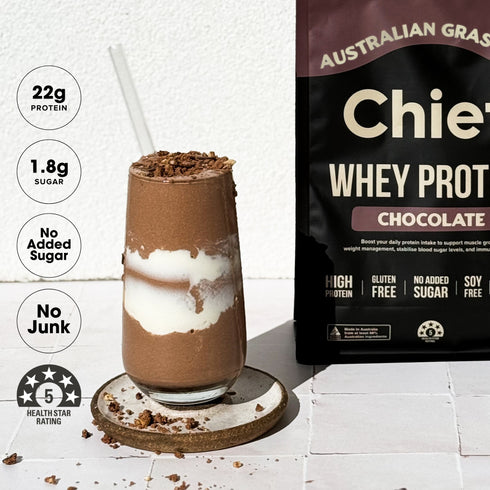 Chocolate milkshake made with Chief whey protein