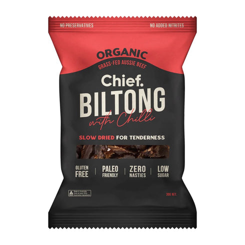 Chief Cayenne Chilli biltong 30g bag, front of pack
