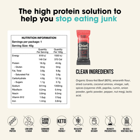 Chief Cayenne Chilli beef bar nutrition information and ingredients