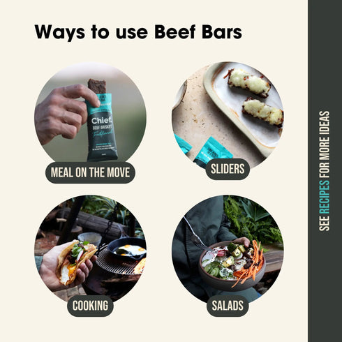 Ways to use Chief beef bars: on the move, sliders, cooking and salads