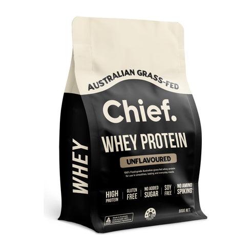 Chief Grass-fed Whey Protein Unflavoured 900g bag