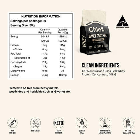 Chief Unflavoured whey protein nutrition information and ingredients