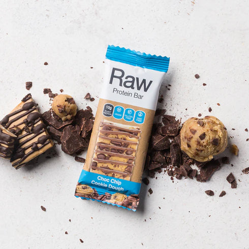 Image of Raw Protein Bar - Choc Chip and Cookie Dough in the background