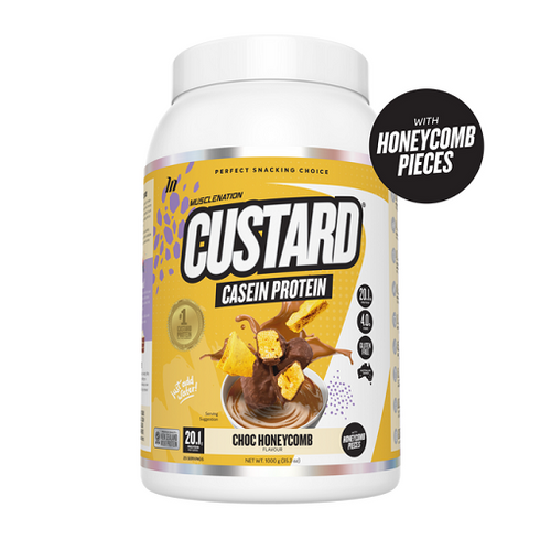 Custard Casein Protein Choc Honeycomb 1kg-MuscleNation-Matakana Pharmacy