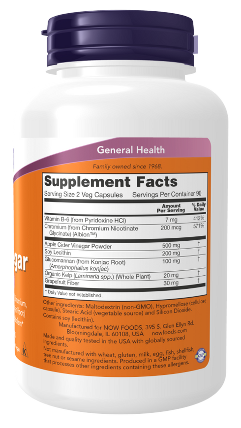 Image of Cider Vinegar Diet Formula supplement facts 180caps