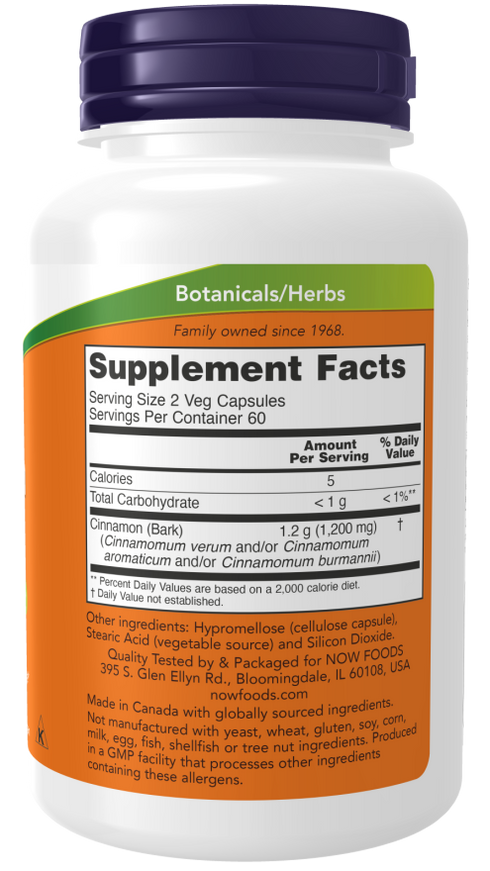 Image of Cinnamon Bark 600mg 120caps supplement facts