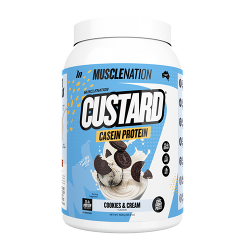 Custard Casein Protein Cookies & Cream with Real Biscuit Pieces 1kg-MuscleNation-Matakana Pharmacy