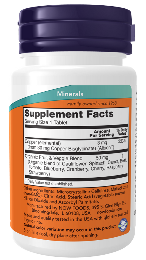 Image of Copper Glycinate 120tabs supplement facts