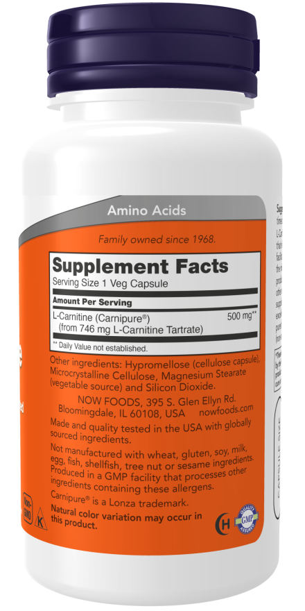 Image of L-Carnitine 500mg 60vcaps supplement facts