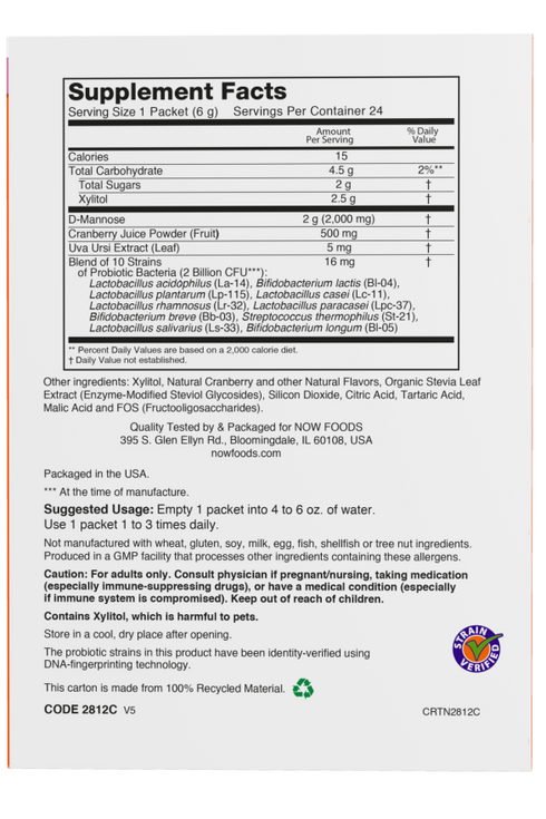 Image of Cranberry Mannose + Probiotics supplement facts