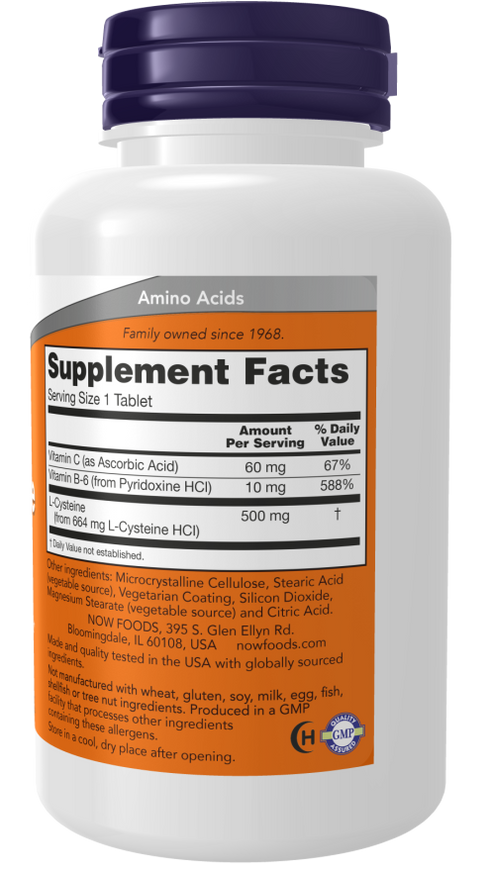 Image of L-Cysteine 500mg 100tabs supplement facts