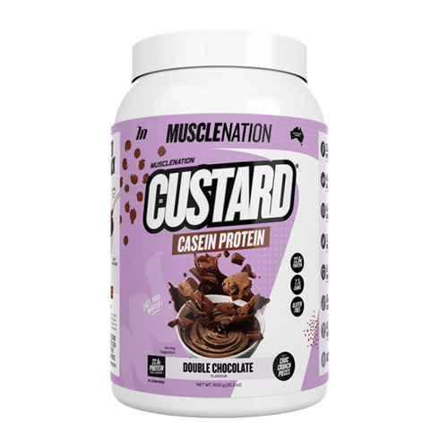 Custard Casein Protein Double Chocolate 1kg-MuscleNation-Matakana Pharmacy