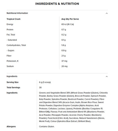 Daily Greens Tropical Crush 180g-MuscleNation-Matakana Pharmacy