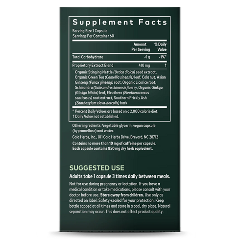 Image of Energy Vitality 60vcaps supplement facts
