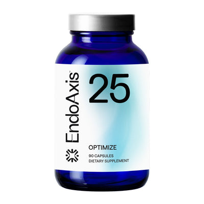 EndoAxis Formula 25 90 capsules, front of the blue glass bottle