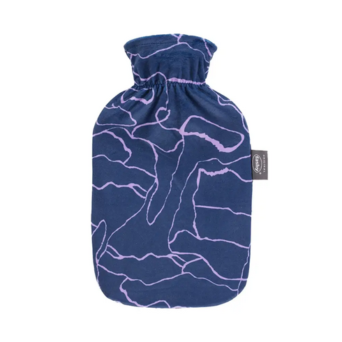 Hot Water Bottle with Printed Plush Cover Blue Patterned 2.0L-FASHY-Matakana Pharmacy