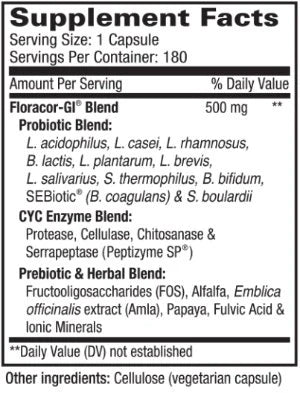 Image of Floracor-GI 180caps supplement facts