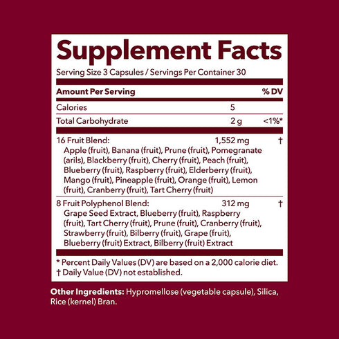 Image of Fruit Boost 90vcaps supplement facts