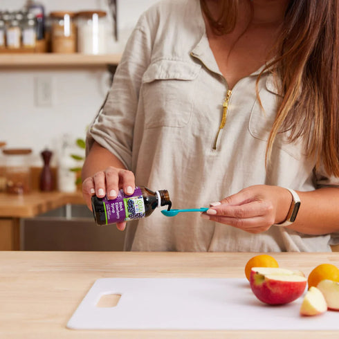 Image of GaiaKids Black Elderberry Syrup Kids Strength on spoon