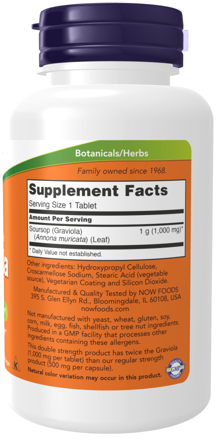 Image of Graviola Double Strength 1000mg 90tabs supplement facts