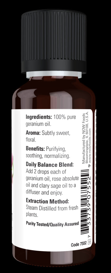 Image of NOW Pure GERANIUM OIL (Pelargonium Graveolens) ingredients