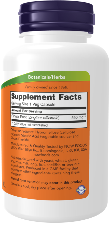 Image of Ginger Root 550mg 100vcaps supplement facts