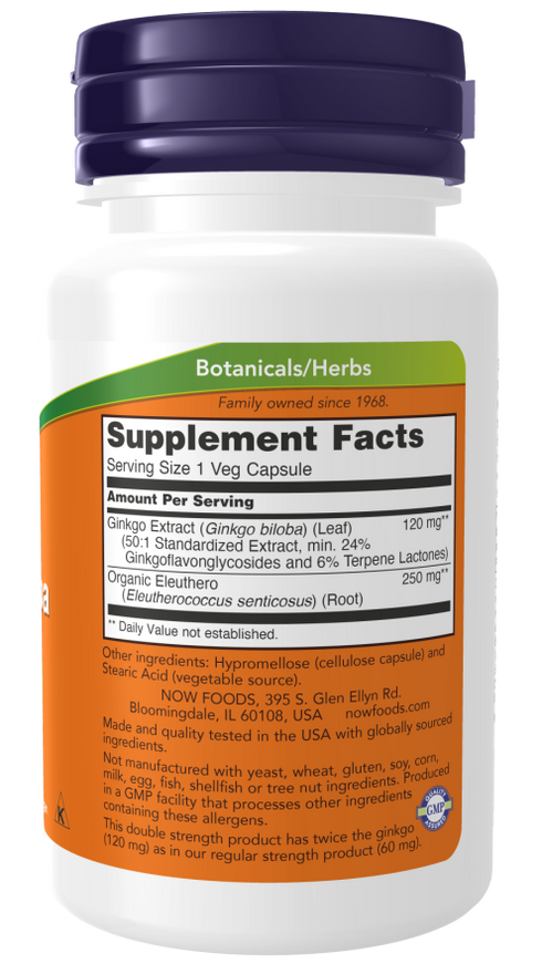 Image of Ginkgo Biloba, Double Strength 120mg 100vcaps supplement facts