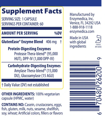 Image of GlutenEase 60vcaps supplement facts
