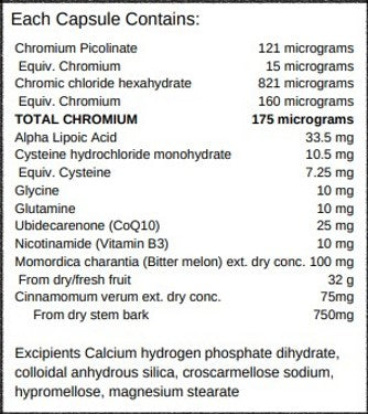 Image of Gluco Chrome 60 caps ingredients