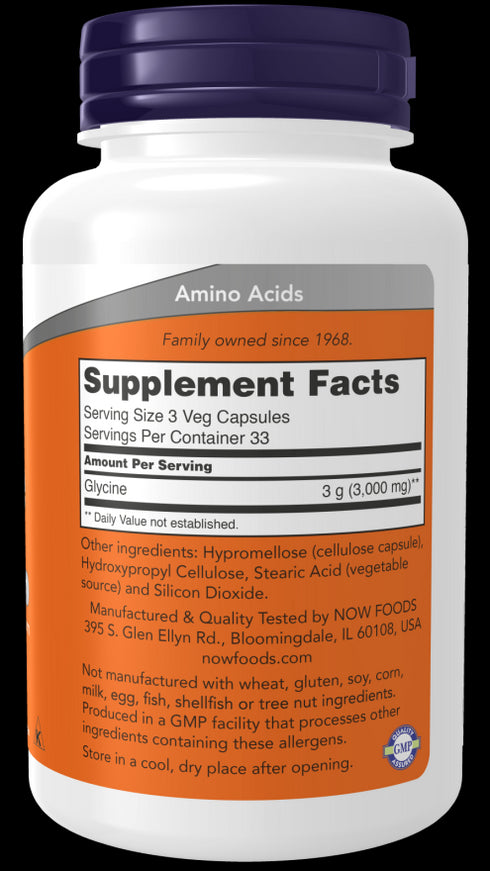 Image of Glycine 1000mg 100vcaps supplement facts