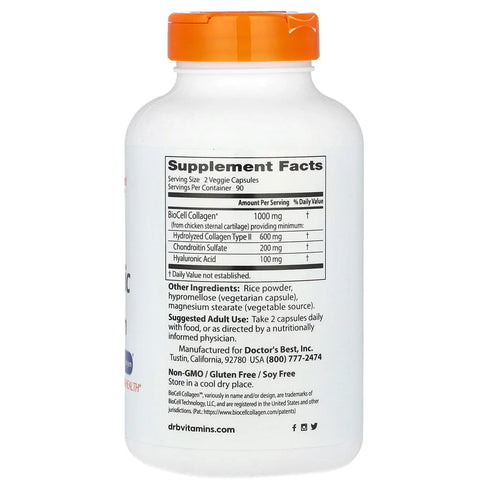 Image of Hyaluronic Acid with Chondroitin Sulfate (100mg) 180caps supplement facts