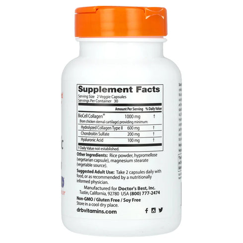 Image of Hyaluronic Acid with Chondroitin Sulfate (100mg) 60caps supplement facts