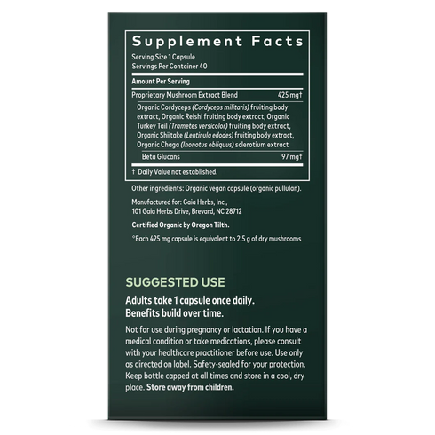 Image of Immune Mushroom Blend 40vcaps supplement facts