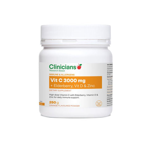Vitamin C 3000mg + Elderberry, Vitamin D & Zinc Powder 250g | Clinicians-Clinicians-Matakana Pharmacy