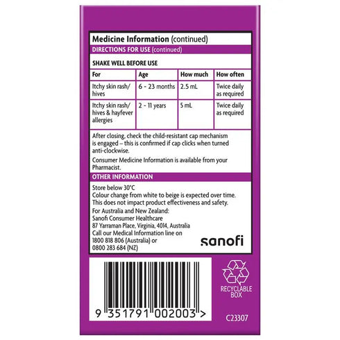 TELFAST Oral Liquid Kids Raspberry 60ml-Sanofi-Matakana Pharmacy