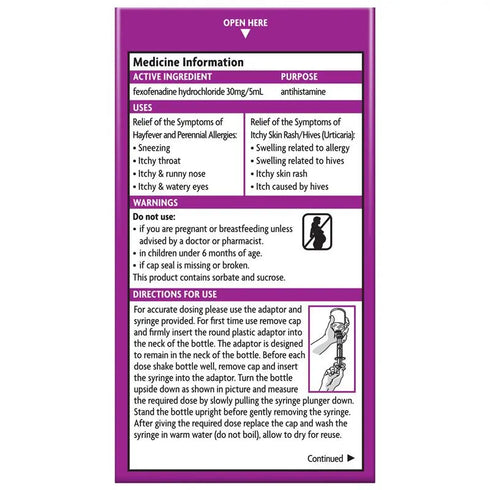 TELFAST Oral Liquid Kids Raspberry 60ml-Sanofi-Matakana Pharmacy