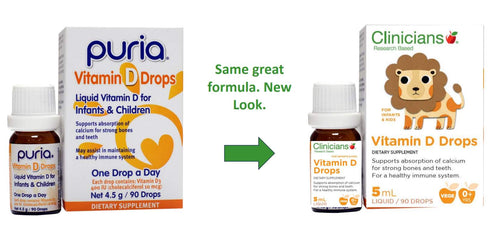 Image showing puria vitamin D drops being replaced by Clinicians vitamin D drops