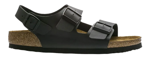 Black sandal with cork sole on a white background